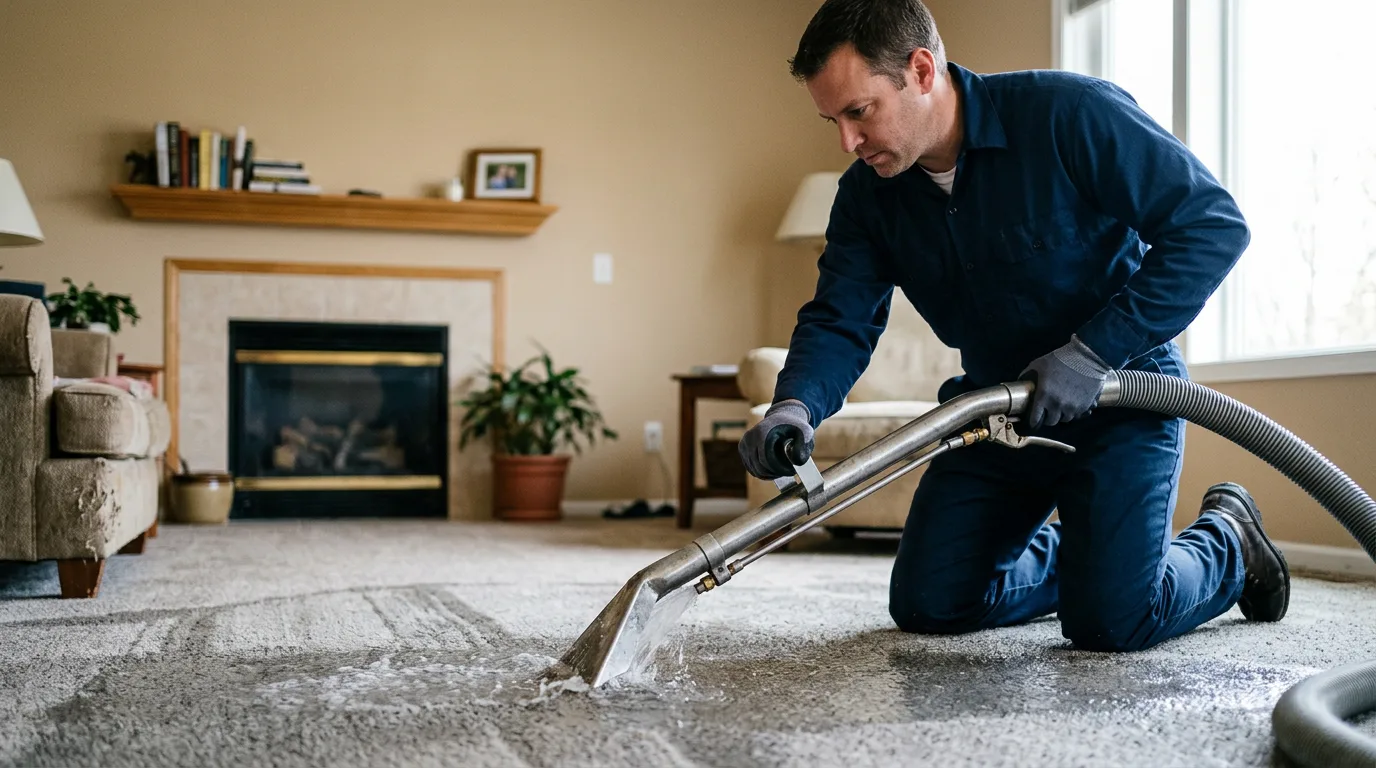 Water damage restoration technician working near Castell, TX